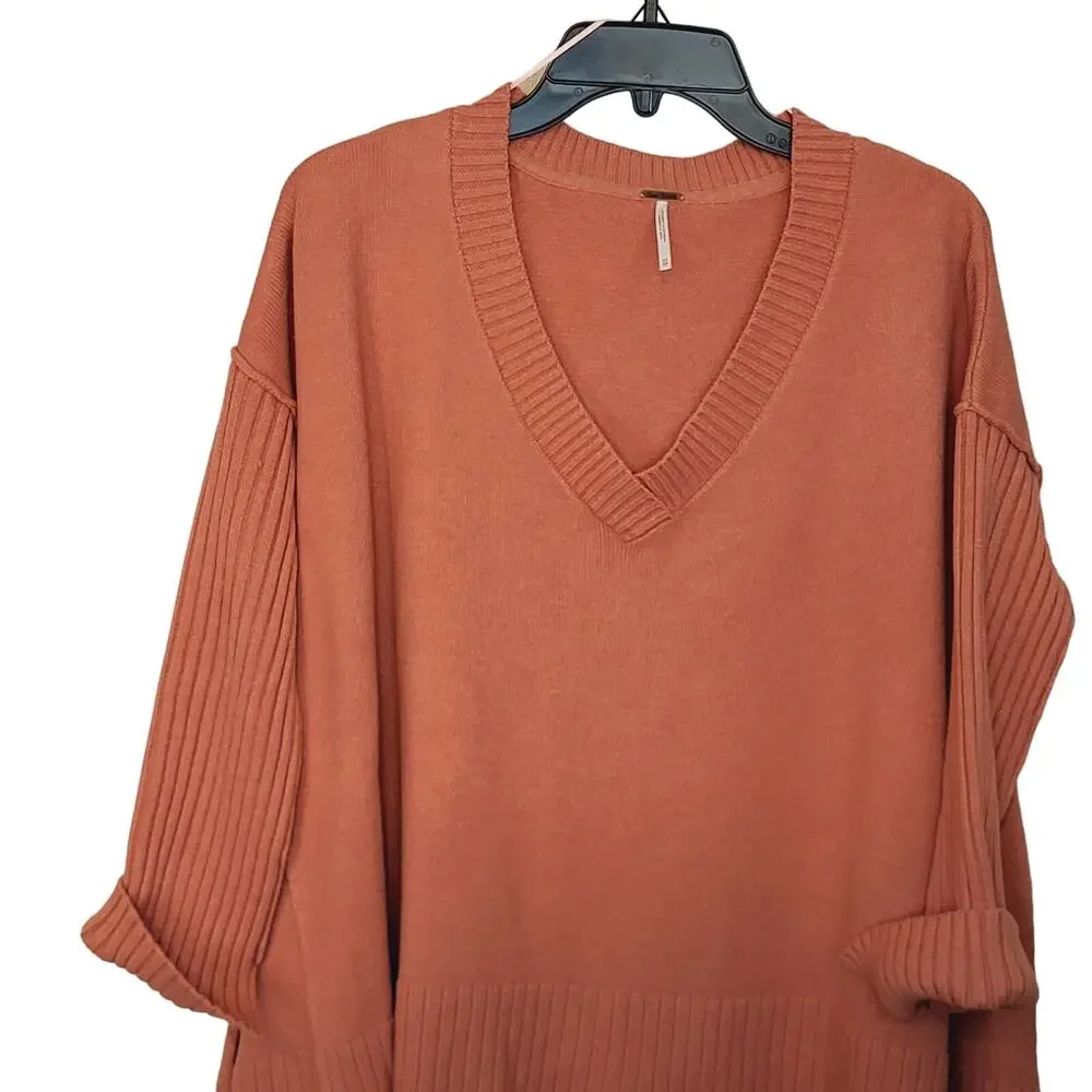 Free People Orion V-Neck Long Sleeve A-Line Tunic in Light Rose Size XS NWT